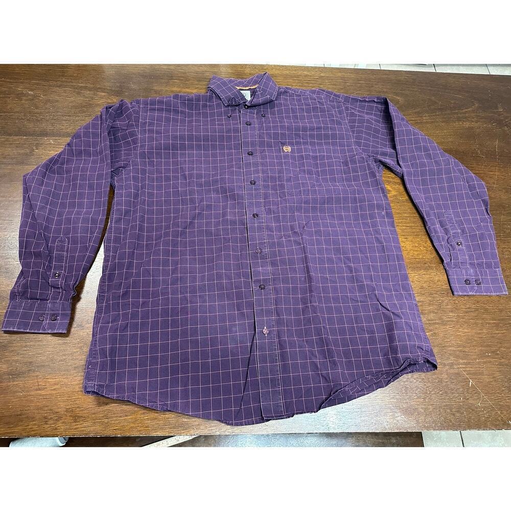 Cinch Western Cowboy Button Up Shirt Men Large 100% Cotton Plaid Lightweight